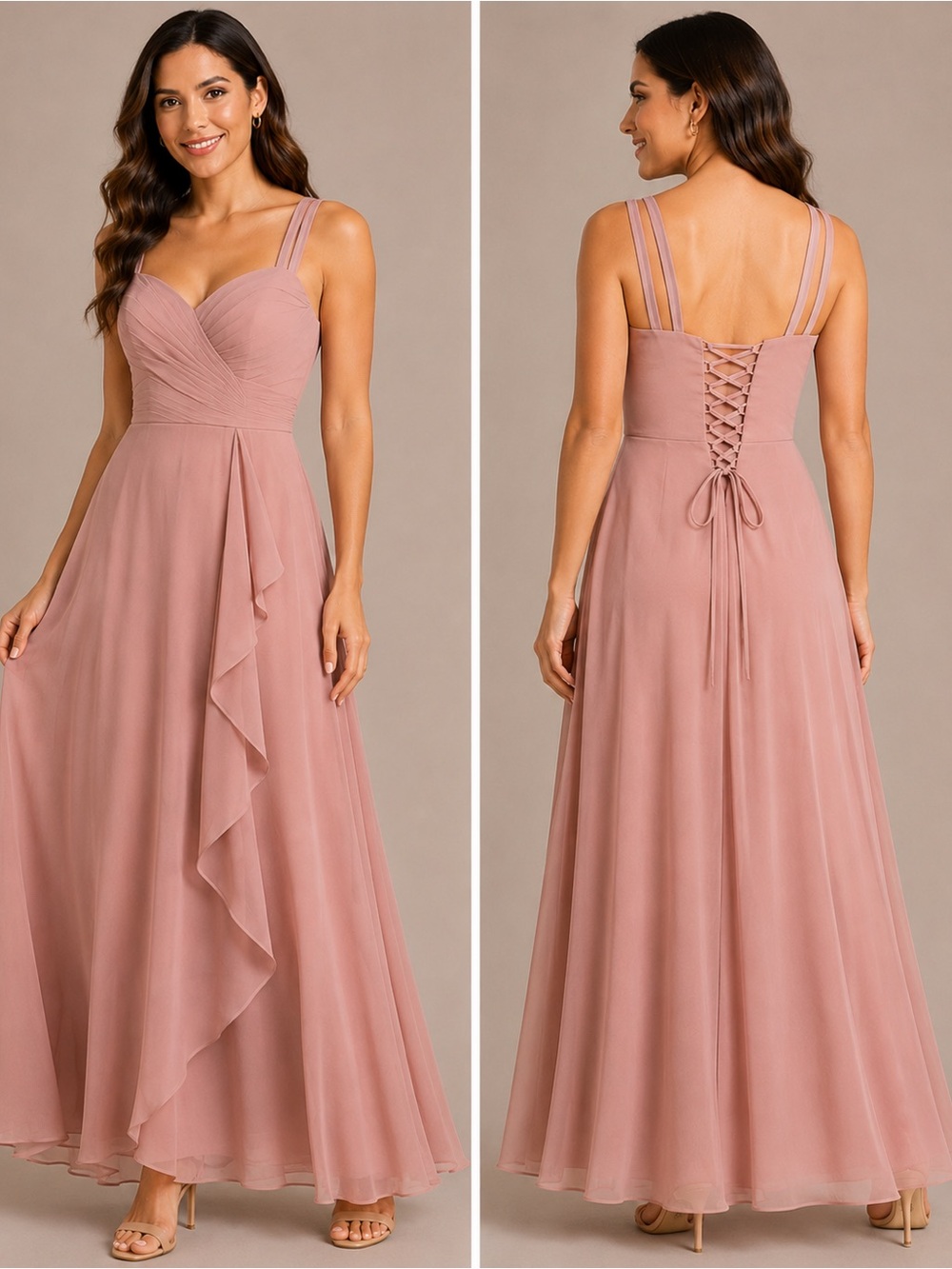 Dusty Rose Chiffon Corset Back Maxi Dress Size 6 Bridesmaid Formal